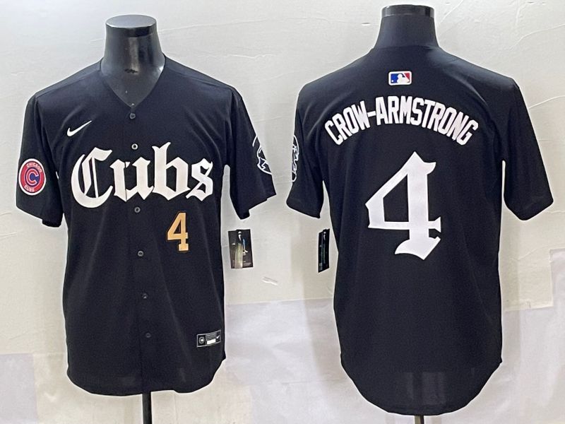 Men 2025 Chicago Cubs #4 Crow-Armstrong Black Five generations Joint Name Nike MLB Jersey style 5